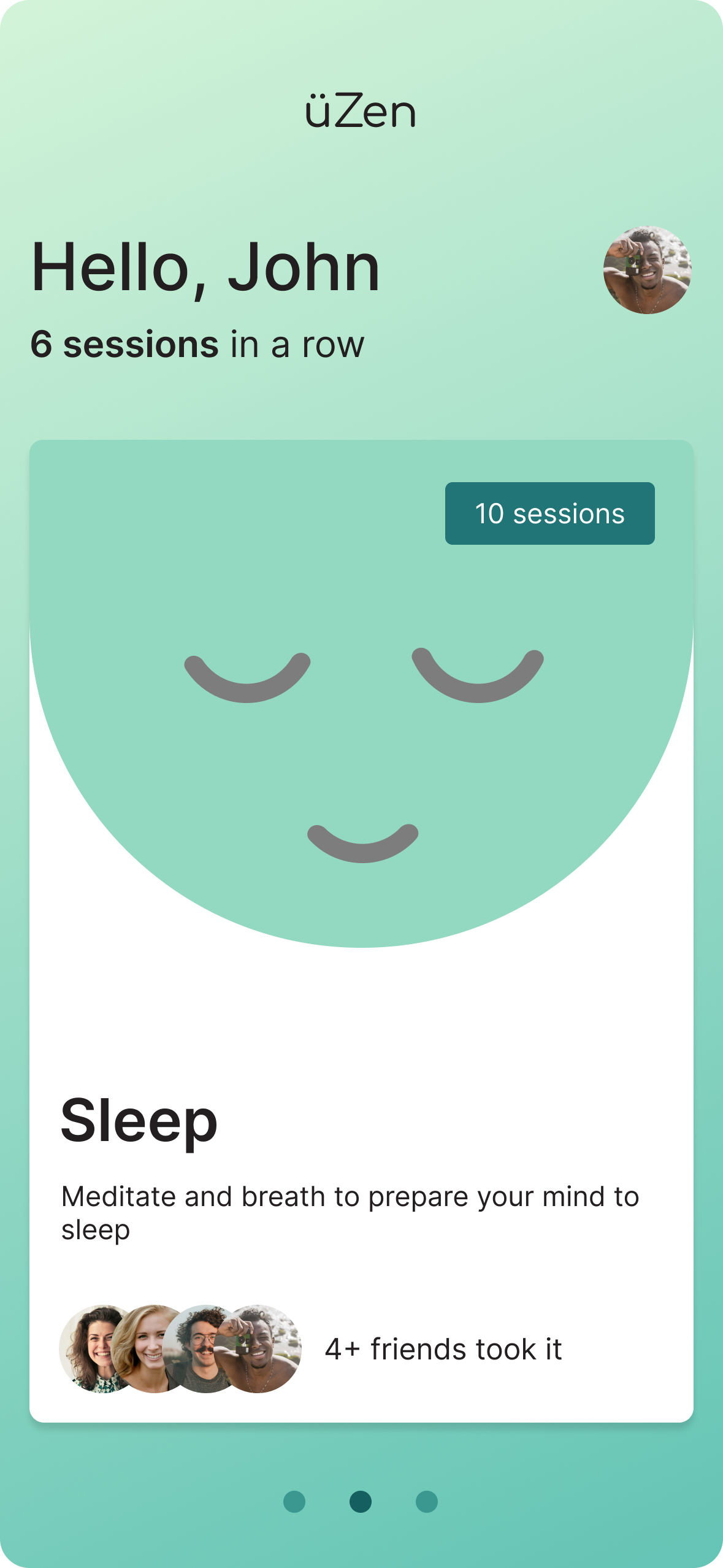 The uZen meditation app shown on a smartphone, with a calm and serene user interface